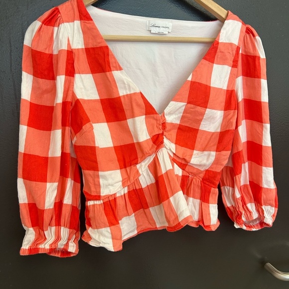 Lovers + Friends NWOT Sz. S (Revolve) gingham crop linen blend lined blouse - Picture 4 of 16